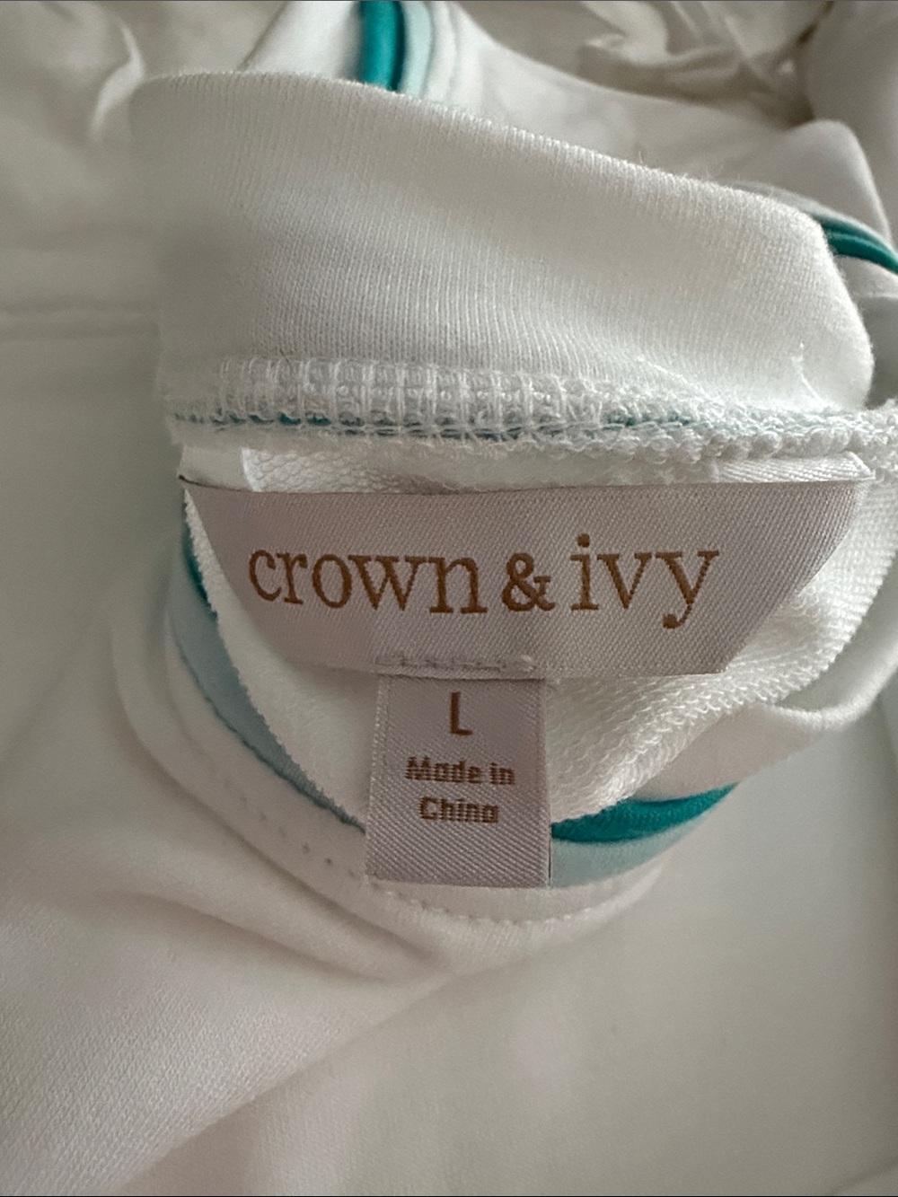 crown & ivy White Lounge Top with Teal Trim - Picture 2 of 5